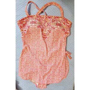 Maxine Of Hollywood Women's 14 Peachy Pink & Gold One-piece Bandeau Swimsuit